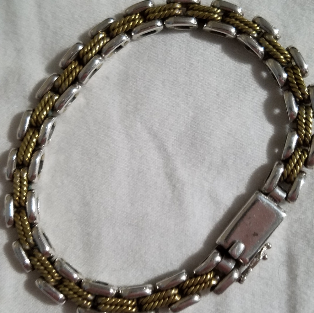 Taxco Sterling Silver & Brass Bracelet Laton 7"